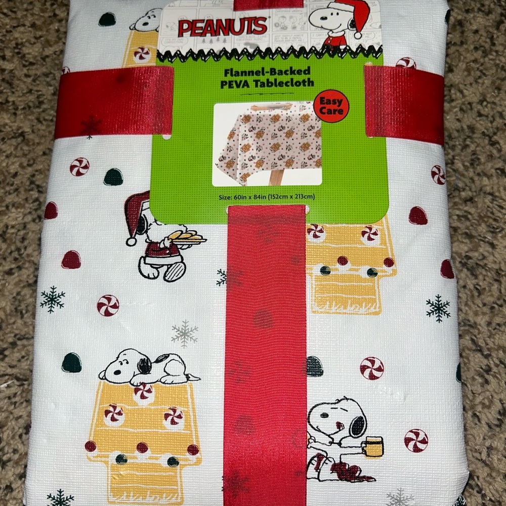 Peanuts Snoopy Christmas Tablecloth with Red and White Accents